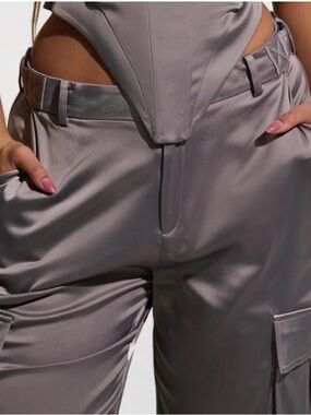 Naked wardrobe- glossy Cargo Pants in Slate Gray